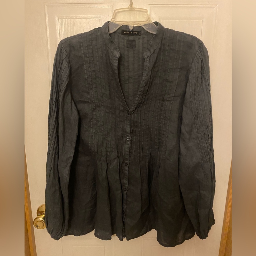 120% Lino Made in Italy Pintuck Linen Poet’s Blouse